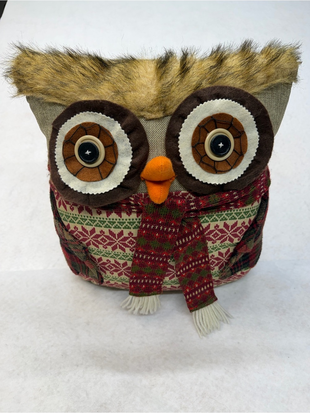 14” Plush Nordic Owl with Scarf Throw Pillow
